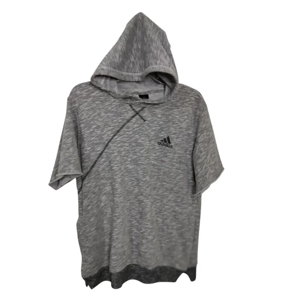 M1135). Adidas Men Gray Short Sleeve Cross Up Side Snaps Pullover Hoodie Medium